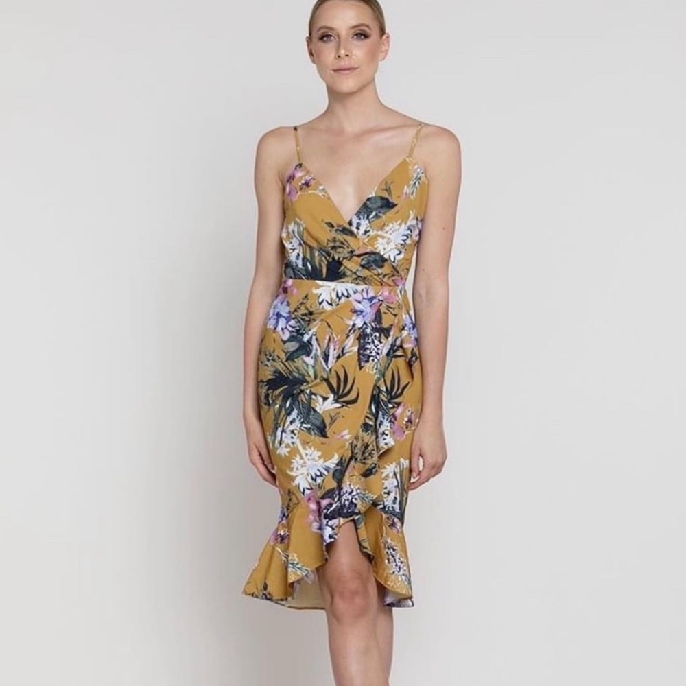 Bariano Yellow Floral Wrap Dress